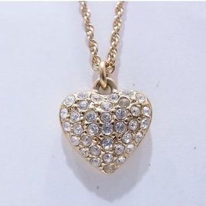 Christian Dior Gold Rhinestone Heart Pendant Necklace